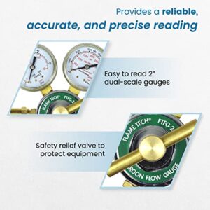 Flame Tech Flow Gauge Argon Regulator, Easy to Read 2” Dual-Scale Gauges, Ideal Welding Tool, Sturdy Construction, Comes Packaged in a Black Box, Tested in The USA