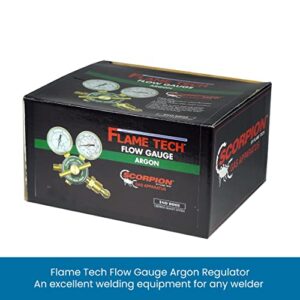 Flame Tech Flow Gauge Argon Regulator, Easy to Read 2” Dual-Scale Gauges, Ideal Welding Tool, Sturdy Construction, Comes Packaged in a Black Box, Tested in The USA