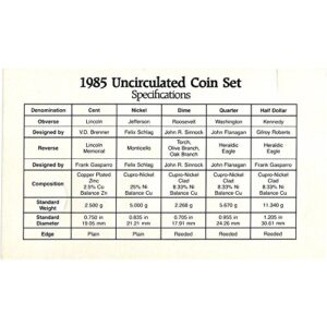 1985 P & D US Mint 10-Coin Mint Set Uncirculated