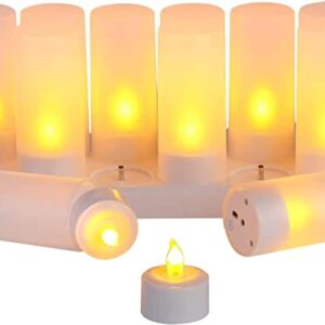 EXPOWER Flameless Candles - 12 Rechargeable LED Flickering Tea Lights + 12 Frosted Cups - Comes With Charging Base, No Battery Needed