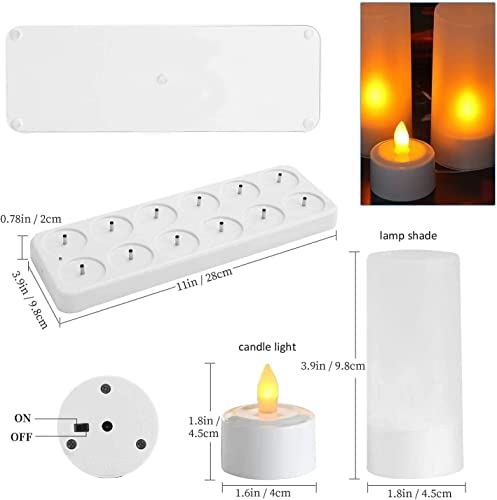 EXPOWER Flameless Candles - 12 Rechargeable LED Flickering Tea Lights + 12 Frosted Cups - Comes With Charging Base, No Battery Needed