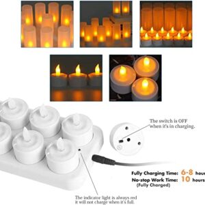 EXPOWER Flameless Candles - 12 Rechargeable LED Flickering Tea Lights + 12 Frosted Cups - Comes With Charging Base, No Battery Needed