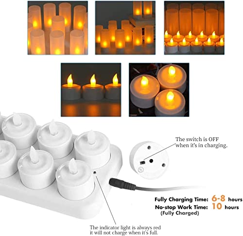 EXPOWER Flameless Candles - 12 Rechargeable LED Flickering Tea Lights + 12 Frosted Cups - Comes With Charging Base, No Battery Needed