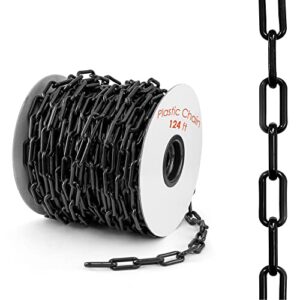 houseables plastic chain, link fence, safety barrier, 124 foot, black, 2” links, light weight, uv protected, barrier, barricade, accessory for crowd control, queue line, decoration