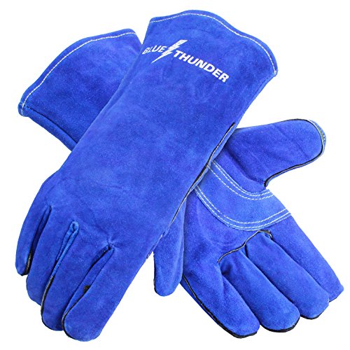 Galeton 2882 Blue Thunder Premium Leather Welders Gloves, Fully Lined, Medium Heat Protection, Large, Blue, (Pack of 12)