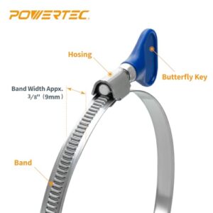 POWERTEC 70223 2-1/2 Inch Right Hand Keyed Bridge Hose Clamp, Thumb Screw Key Adjustable Stainless Steel Hose Clamps for Dust Collection, Dust Collector and Dryer Vent Hose, 5 pack