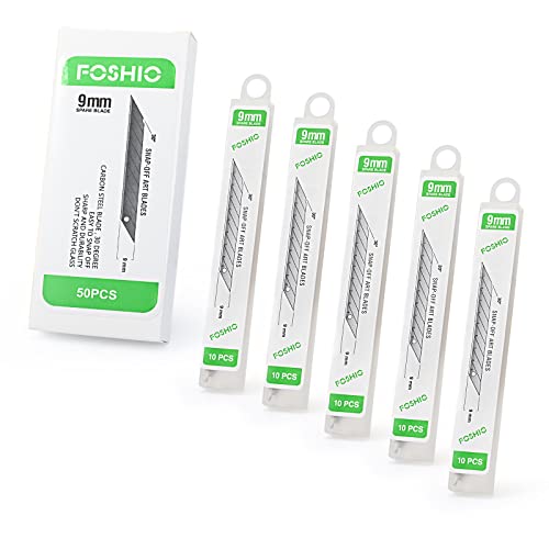 FOSHIO 50 Pack 30 Degree Snap Off Blades 9MM, Universal Utility Knives Hobby Knife Blades Vinyl Wraps Cutter Knife Replacement Blades