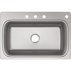 Kohler K-20060-4-NA Verse 33" x 22" Drop-in Single Bowl Kitchen Sink with Four Faucet Holes Stainless Steel, 33x22, Steel