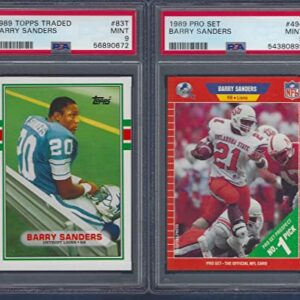 BARRY SANDERS TOPPS TRADED & PRO SET 2 ROOKIE CARD LOT GRADED PSA MINT 9 HOF RUNNING BACK