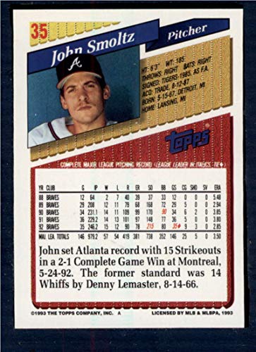 1993 Topps #35 John Smoltz NM-MT Atlanta Braves Baseball