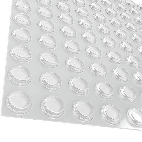 Pack of 100 Cabinet Door Bumpers - 1/2” Diameter Clear Adhesive Pads for Drawers, Glass Tops, Cutting Boards, Picture Frames, Small Furniture