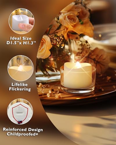 Homemory 24-Pack Flameless LED Tea Lights Candles Battery Operated, 200+Hour Fake Electric Candles TeaLights for Votive, Aniversary, Wedding Centerpiece Table Decor, Funeral, Halloween, Christmas