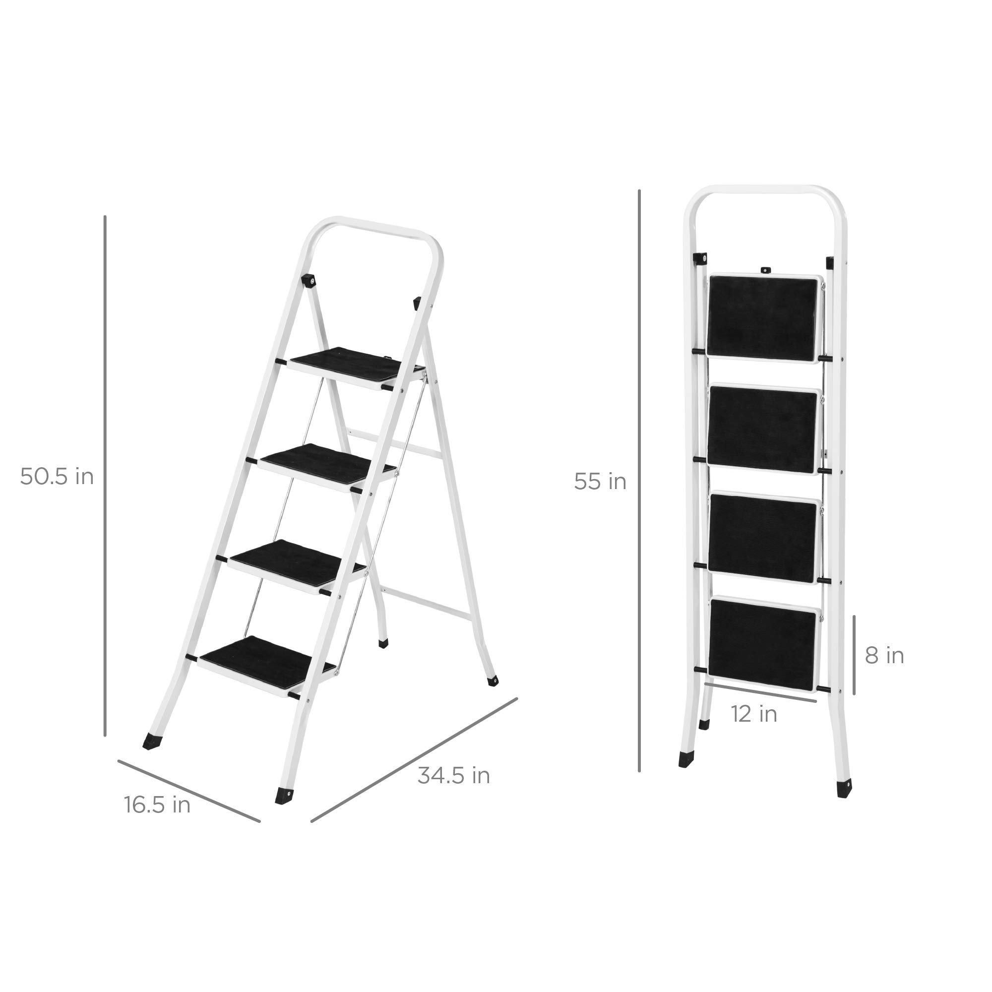 Best Choice Products 4-Step Portable Folding Heavy-Duty Steel Ladder w/Hand Rail, Wide Platform Steps, 330lbs Capacity