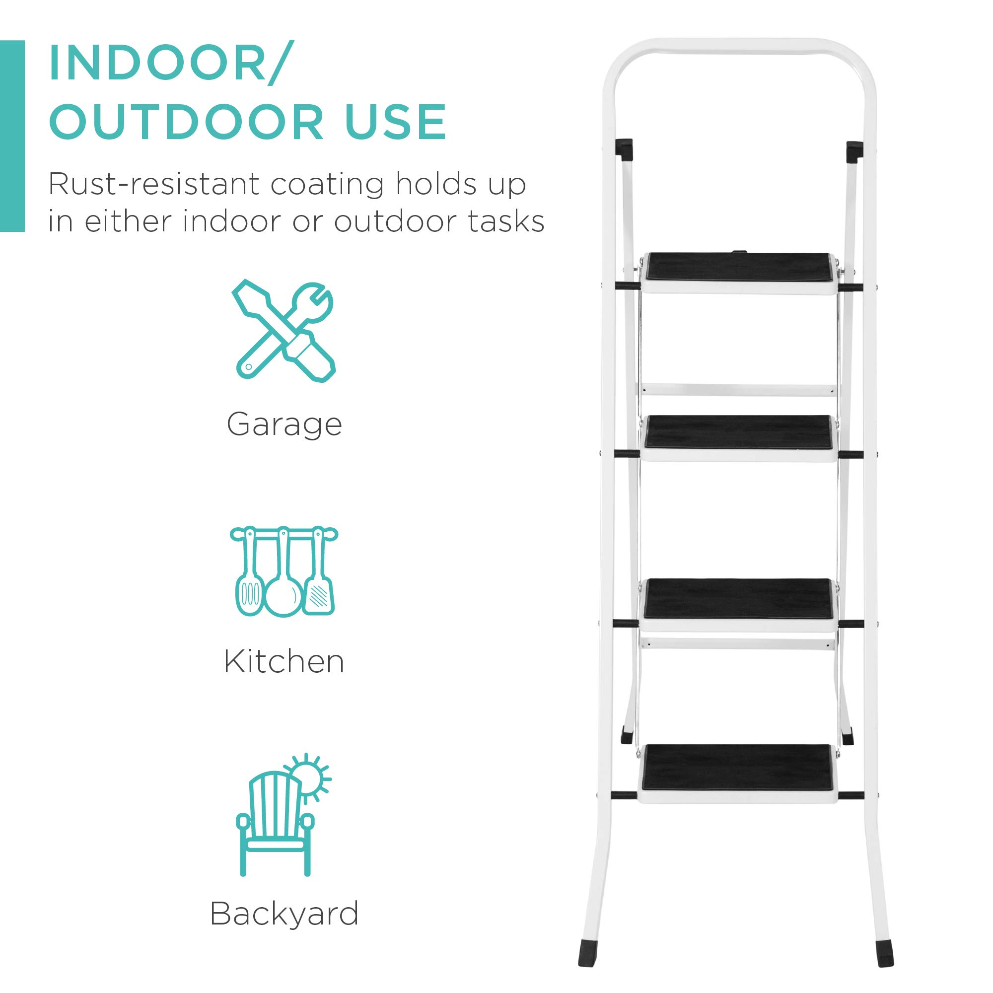 Best Choice Products 4-Step Portable Folding Heavy-Duty Steel Ladder w/Hand Rail, Wide Platform Steps, 330lbs Capacity