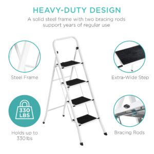 Best Choice Products 4-Step Portable Folding Heavy-Duty Steel Ladder w/Hand Rail, Wide Platform Steps, 330lbs Capacity