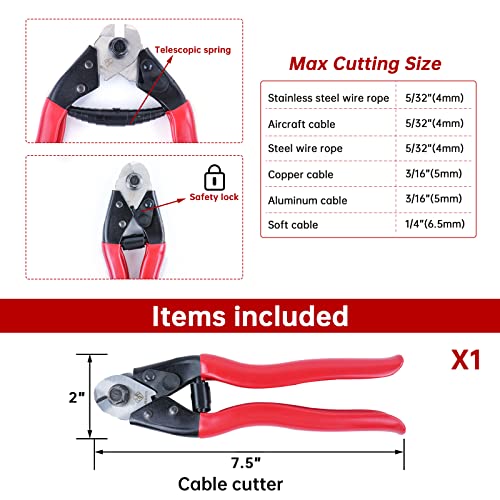 Muzata Cable Cutter Wire Rope Heavy Duty Stainless Steel Aircraft Up to 5/32" for Deck Stair Railing Strong Thick Seal Metal Fence Bike Bicycle Brake Cutter CR12, CT1