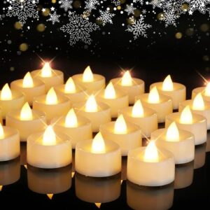 homemory value 24pack flameless led candles tea lights battery operated, 200+hours electric fake candles tealights for votive, halloween, pumkin, ofrenda, diya, table decor, funeral, christmas