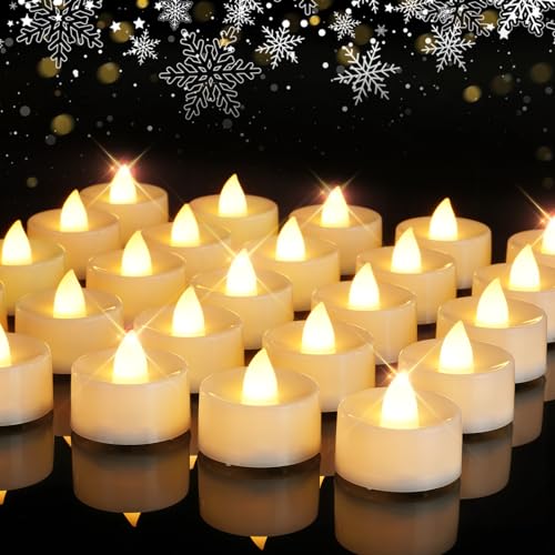 Homemory Value 24Pack Flameless LED Candles Tea Lights Battery Operated, 200+Hours Electric Fake Candles Tealights for Votive, Halloween, Pumkin, Ofrenda, Diya, Table Decor, Funeral, Christmas