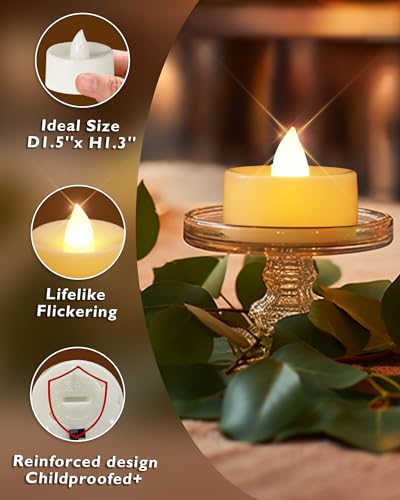 Homemory Value 24Pack Flameless LED Candles Tea Lights Battery Operated, 200+Hours Electric Fake Candles Tealights for Votive, Halloween, Pumkin, Ofrenda, Diya, Table Decor, Funeral, Christmas