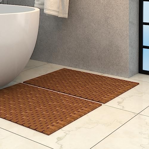 Facilehome Teak Wood Bath Shower Mat for SPA Sauna with Mutiple Silica Gel Feet 27.5X19.7X0.31-Inch