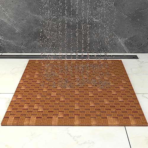 Facilehome Teak Wood Bath Shower Mat for SPA Sauna with Mutiple Silica Gel Feet 27.5X19.7X0.31-Inch