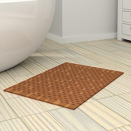 Facilehome Teak Wood Bath Shower Mat for SPA Sauna with Mutiple Silica Gel Feet 27.5X19.7X0.31-Inch