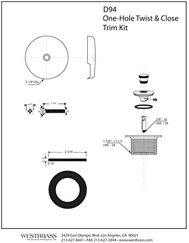 Westbrass Twist & Close Tub Trim Set with One-Hole Overflow Faceplate, Matte Black, D94-62