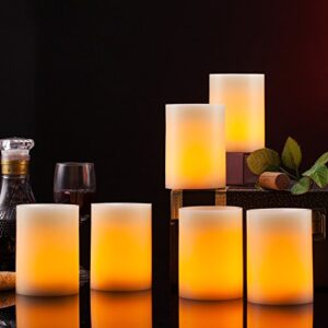 Enpornk Flameless Flickering LED Candles 3" X 4" with 10-Key Remote Control Timer Classic Pillar Optical Fiber Wick Real Wax Battery Operated Candles, Ivory Color, Set of 6