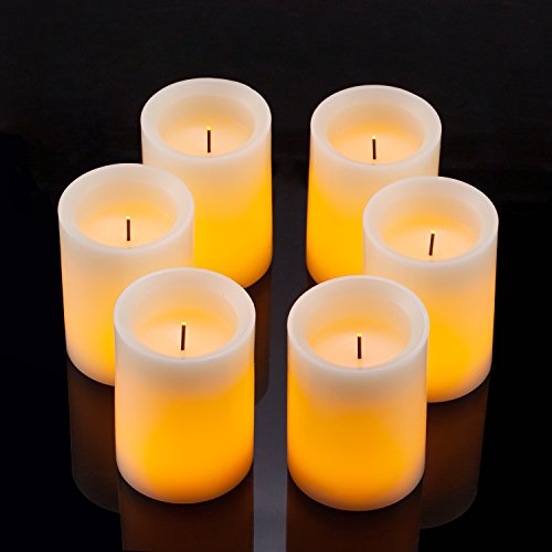 Enpornk Flameless Flickering LED Candles 3" X 4" with 10-Key Remote Control Timer Classic Pillar Optical Fiber Wick Real Wax Battery Operated Candles, Ivory Color, Set of 6