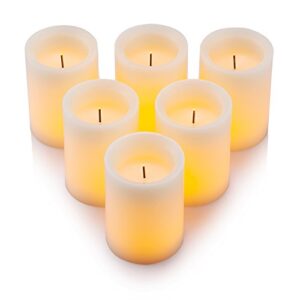 Enpornk Flameless Flickering LED Candles 3" X 4" with 10-Key Remote Control Timer Classic Pillar Optical Fiber Wick Real Wax Battery Operated Candles, Ivory Color, Set of 6