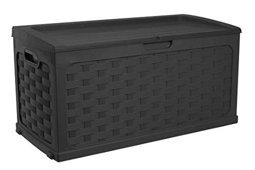 Starplast Sit-On Rattan Style Storage Box: 88 Gallon Outdoor Plastic Bin, Weather & Water Resistant, 45.7 x 22.8 x 22 Inches, 2 Color Options 56-811