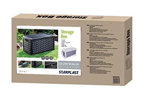 Starplast Sit-On Rattan Style Storage Box: 88 Gallon Outdoor Plastic Bin, Weather & Water Resistant, 45.7 x 22.8 x 22 Inches, 2 Color Options 56-811