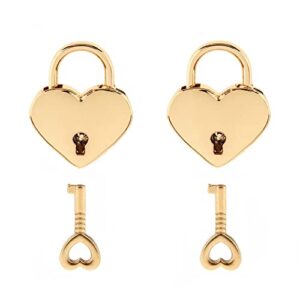 warmtree small metal heart shaped padlock mini lock with key for jewelry box storage box diary book,pack of 2,gold