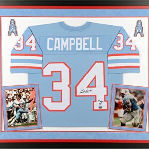 Earl Campbell Houston Oilers Deluxe Framed Autographed Mitchell & Ness Light Blue Replica Jersey with "HOF 91" Inscription - Autographed NFL Jerseys