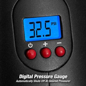 Ontel Air Hawk Pro Automatic Cordless Tire Inflator Portable Air Compressor, Easy to Read Digital Pressure Gauge, Built In LED Light, Black