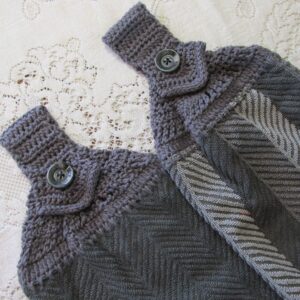 Set of 2 Gray Doubled Chevron Design Hanging Kitchen Towels with Gray Cotton Crochet Top - Best Quality