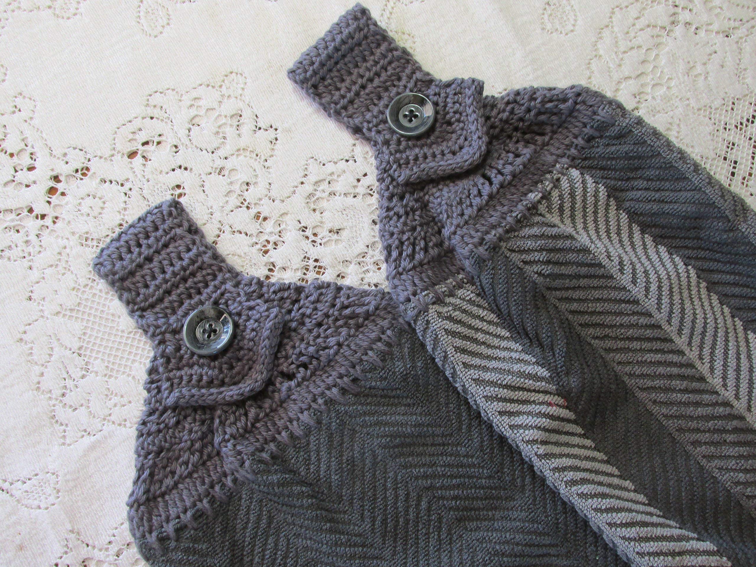 Set of 2 Gray Doubled Chevron Design Hanging Kitchen Towels with Gray Cotton Crochet Top - Best Quality