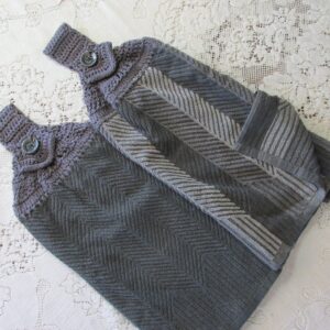 Set of 2 Gray Doubled Chevron Design Hanging Kitchen Towels with Gray Cotton Crochet Top - Best Quality