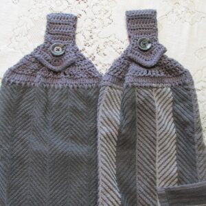 Set of 2 Gray Doubled Chevron Design Hanging Kitchen Towels with Gray Cotton Crochet Top - Best Quality