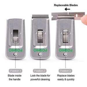 FOSHIO Stainless Steel Retractable Razor Blade Scraper for Glass Adhesive Removing Cooking Stove Top Grease Cleaning with 10PCS 1.5" Blades Cutter Tools