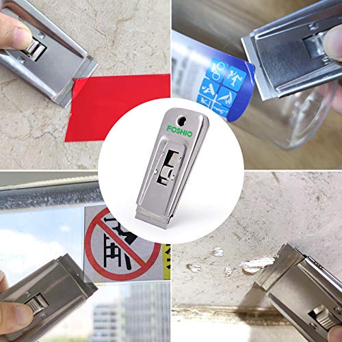 FOSHIO Stainless Steel Retractable Razor Blade Scraper for Glass Adhesive Removing Cooking Stove Top Grease Cleaning with 10PCS 1.5" Blades Cutter Tools