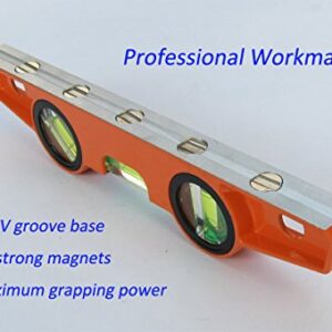 Professional Magnetic Scaffolding Spirit Level 10-Inch, Milling V-groove Base with 5 Strong Rare Earth Magnets for Superior Gripping Power, Die Cast Magnetic Torpedo Level 250MM and Holster