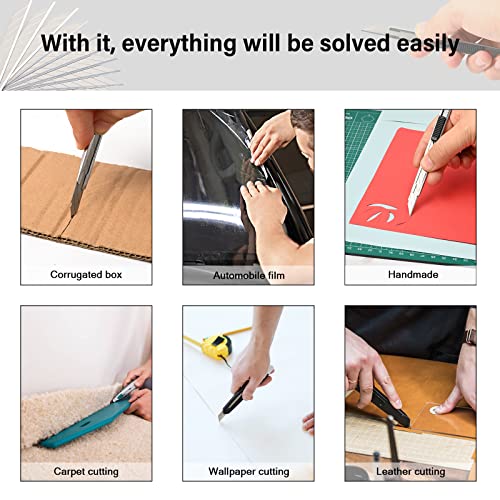 FOSHIO Utility knife Retractable with 30 Degree Snap Off Blade 9MM Box Cutter Knife, Office Vinyl and Paper Cutting Craft Knives, Pack of 3
