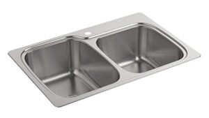kohler 75791-1-na k-75791-1-na verse 33" x 22" x 9" top-/under-mount large/medium double-bowl kitchen sink with single faucet hole