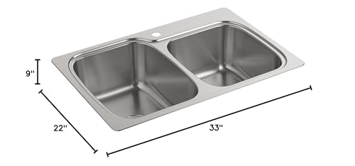 Kohler 75791-1-NA K-75791-1-NA Verse 33" x 22" x 9" top-/Under-Mount Large/Medium Double-Bowl Kitchen Sink with Single Faucet Hole