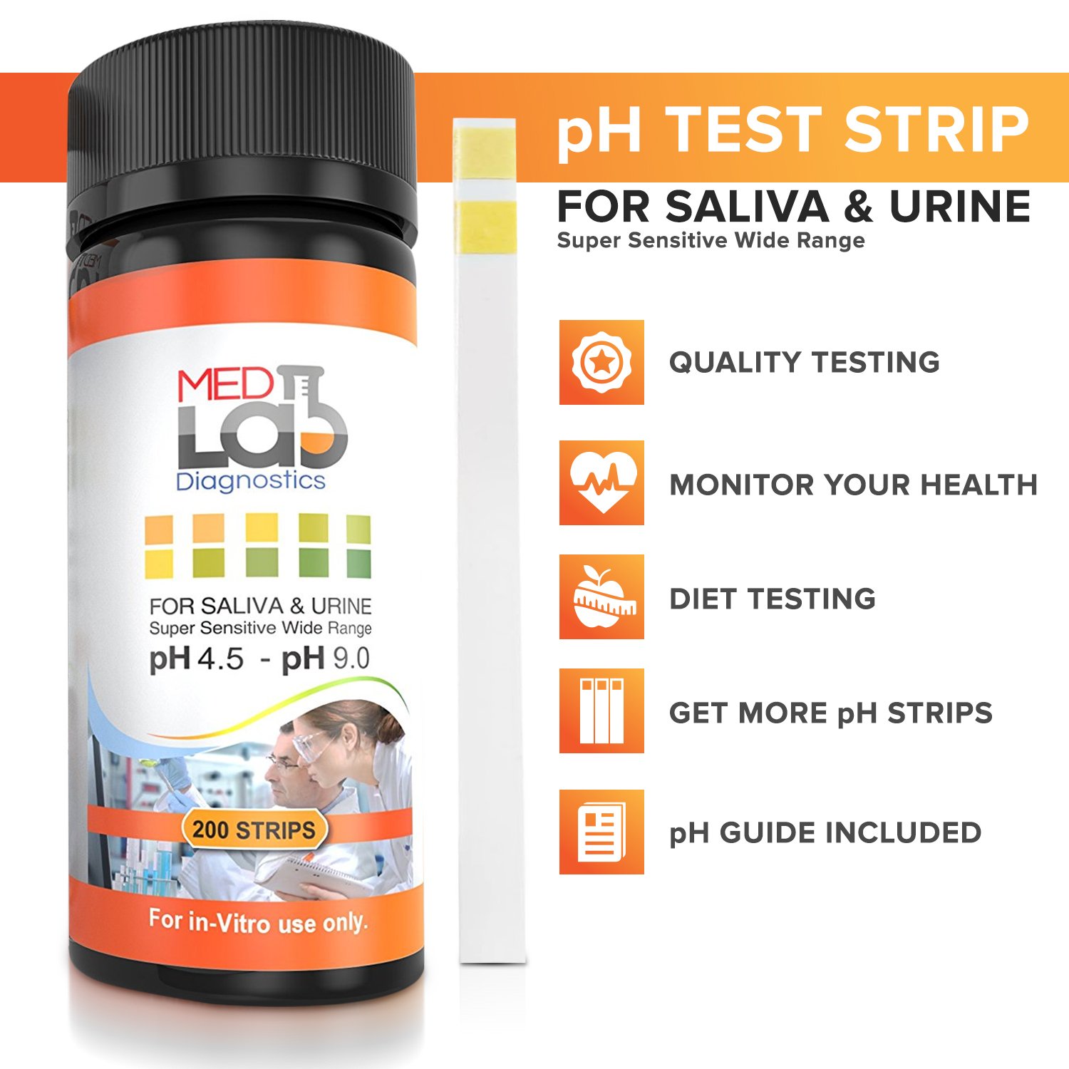pH Test Strips 4.5 to 9.0 (200 ct) for Urine and Saliva Body pH Testing. Urinalysis Reagent Test Strips for Acidity and Alkalinity. Alkaline Diet Food and Acid pH Testing