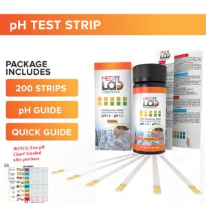 pH Test Strips 4.5 to 9.0 (200 ct) for Urine and Saliva Body pH Testing. Urinalysis Reagent Test Strips for Acidity and Alkalinity. Alkaline Diet Food and Acid pH Testing