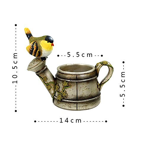 Messagee Creative Kawaii Bird Resin Flower Shower Pot Planter Garden Bonsai Succulent Plants Desk Flower Pot Brown