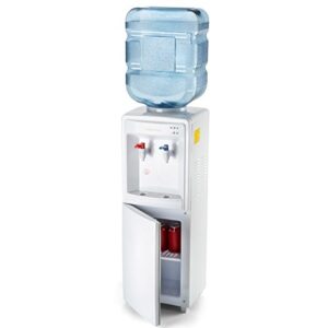 farberware fw29919 freestanding hot and cold water cooler dispenser - top loading freestanding water dispenser with storage cabinet, white