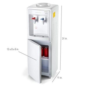 Farberware FW29919 Freestanding Hot and Cold Water Cooler Dispenser - Top Loading Freestanding Water Dispenser with Storage Cabinet, White